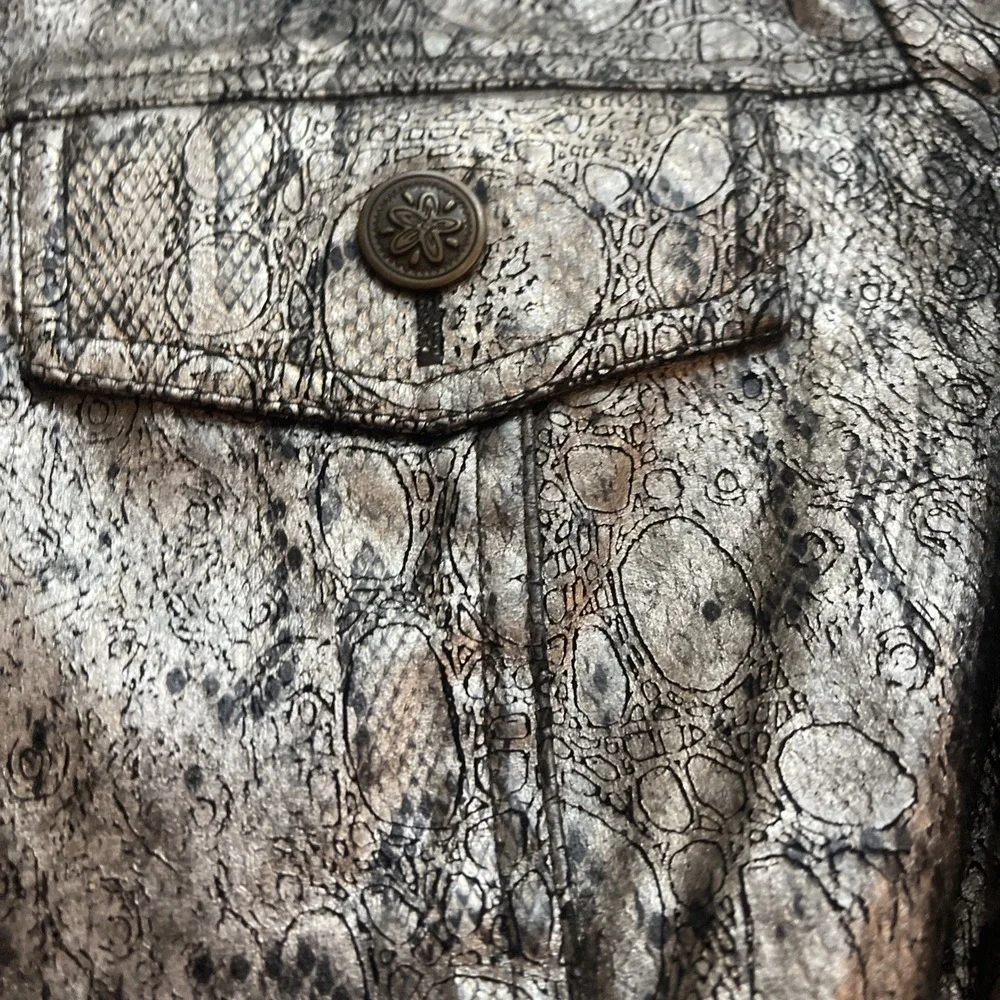 Vintage Birch Hill Trucker Jacket Metallic Snake Skin Women's Medium Silver Y2K